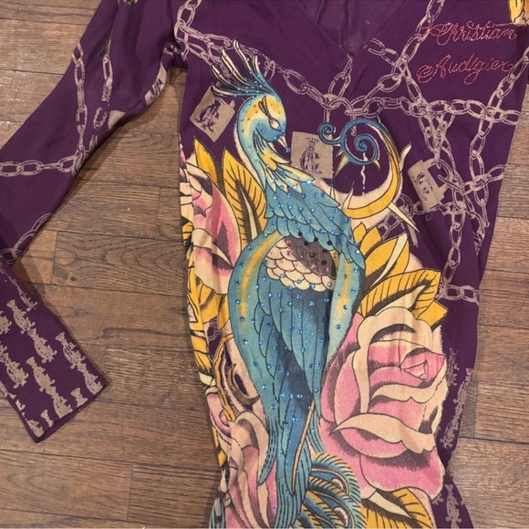 EElegant Purple Graphic Long Sleeve Top - Picture 2 of 6